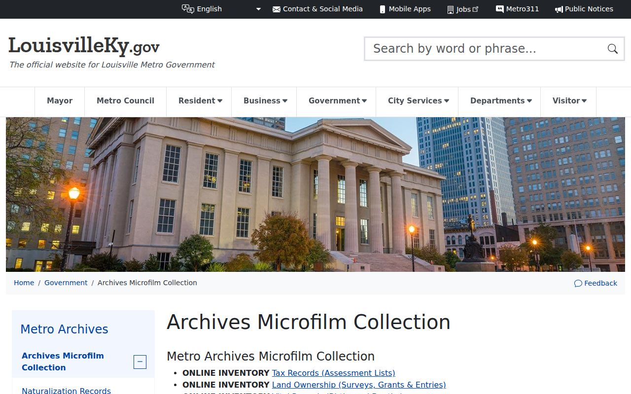 Louisville city directory Metro Archives microfilm inventory