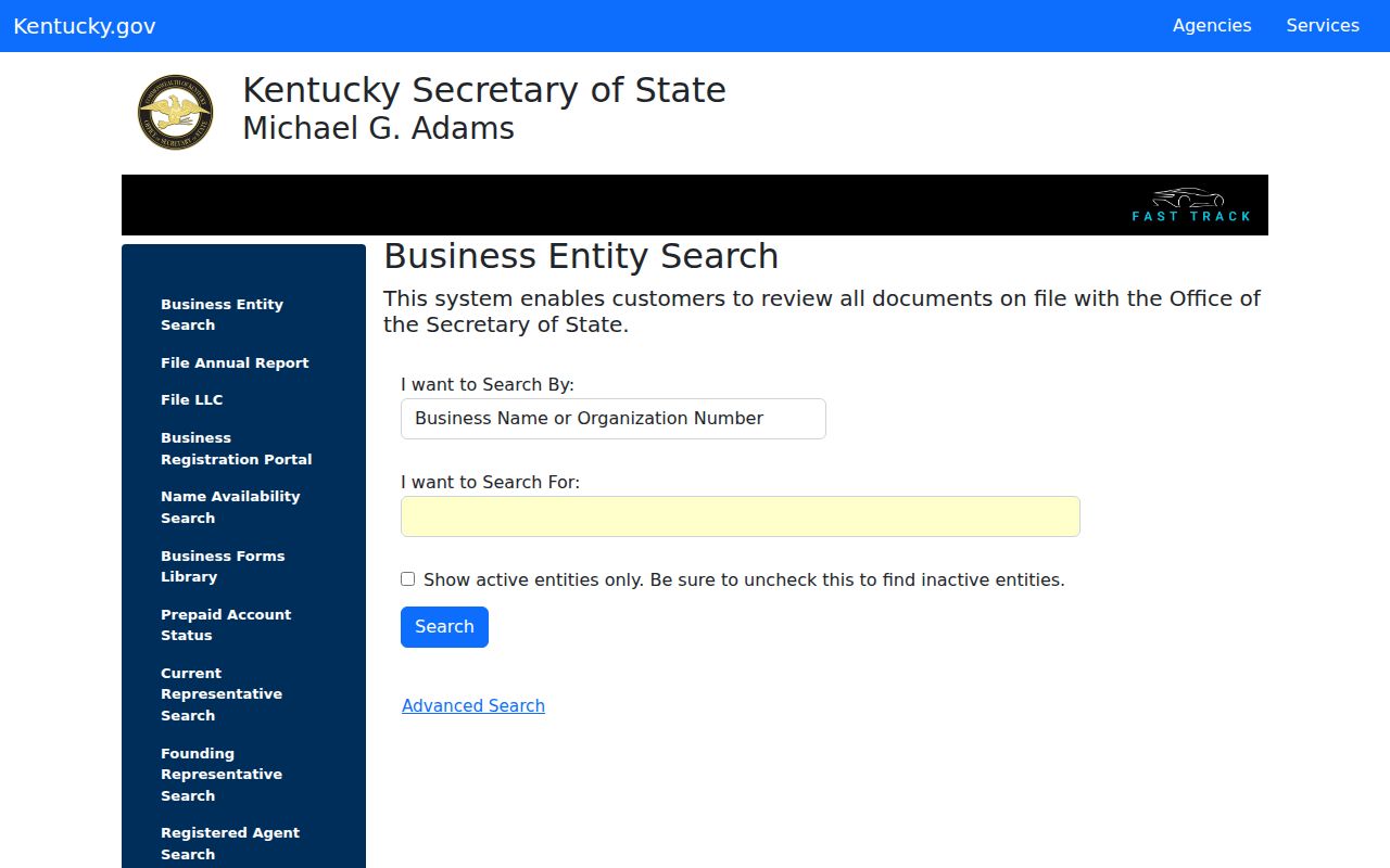 Louisville residents directory Kentucky business entity search