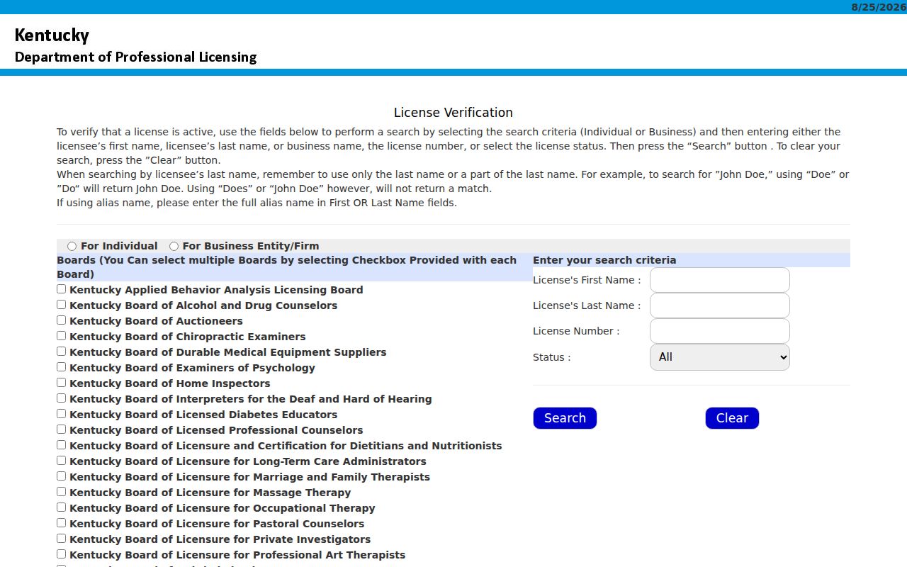 Louisville residents directory professional license verification