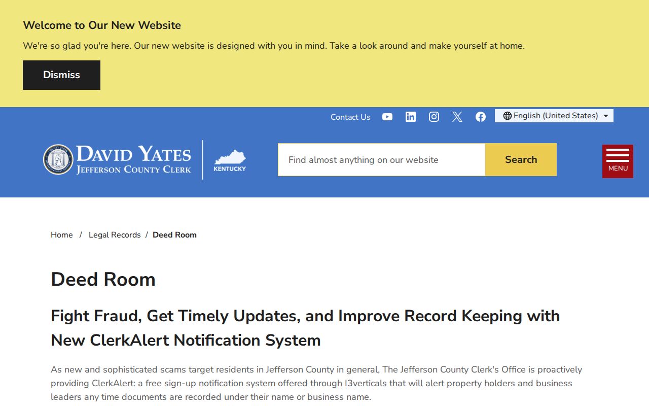 Jefferson County Deed Room page for checking Louisville block ownership records