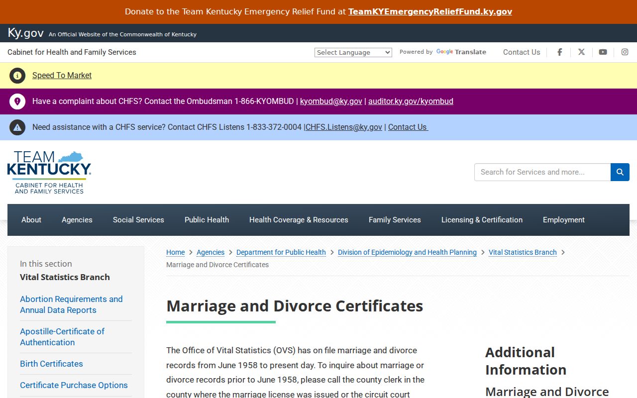 Kentucky marriage and divorce records information for previous Louisville residents